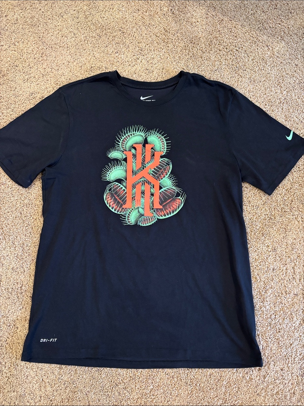 Nike Black Short Sleeve Tee with Green & Orange Graphic, size XL